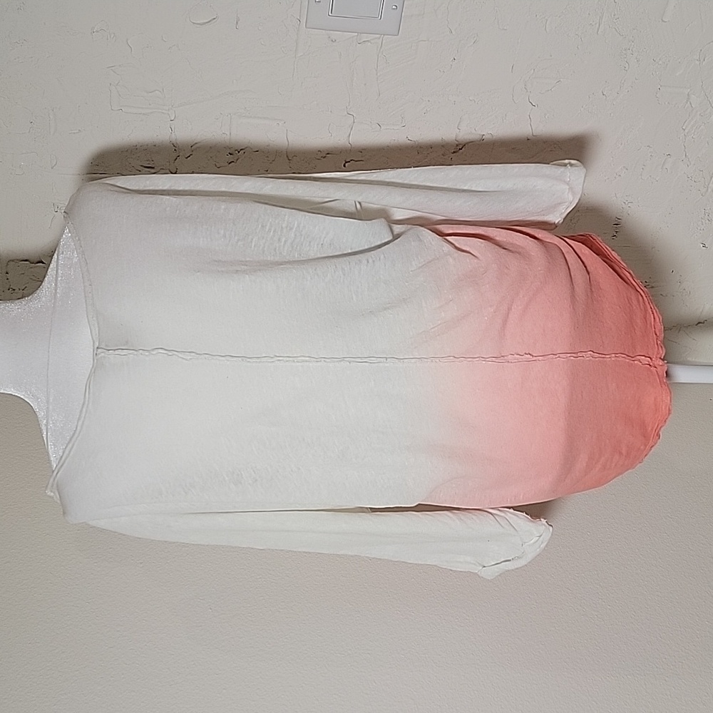 FP We The Free Ombre Linen Slub 3/4 Sleeve Top Ivory Pink Strawberry M - Picture 7 of 16